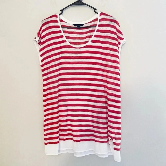 Tommy Hilfiger linen nautical stripe tunic preppy summer vacation resort classic - Picture 1 of 6